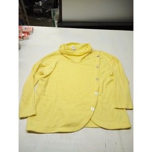 Ruby Rd. Womens Pullover Sweater Yellow Faux Button Up Long Sleeve Cowl Neck L